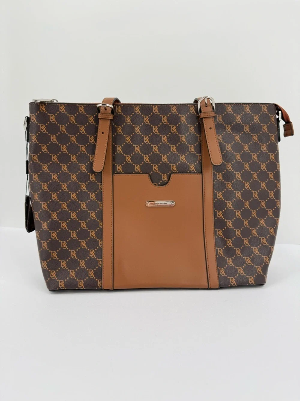 Bostanten Carol Women Briefcase Vintage Tote in Coffee and Brown Monogram NEW